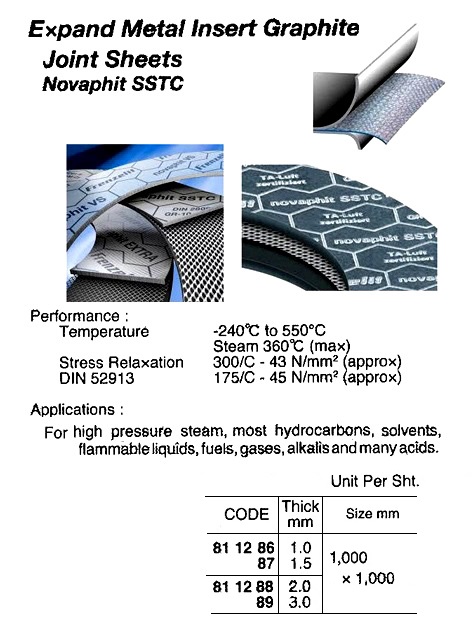 JOINT SHEET EXPANDED GRAPHITE, NOVAPHIT SSTC 1.0X1000X1000MM