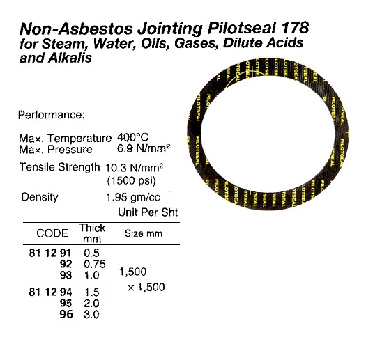 SHEET PACKING NON-ASBESTOS, PILOTSEAL #178 0.5X1500X1500MM