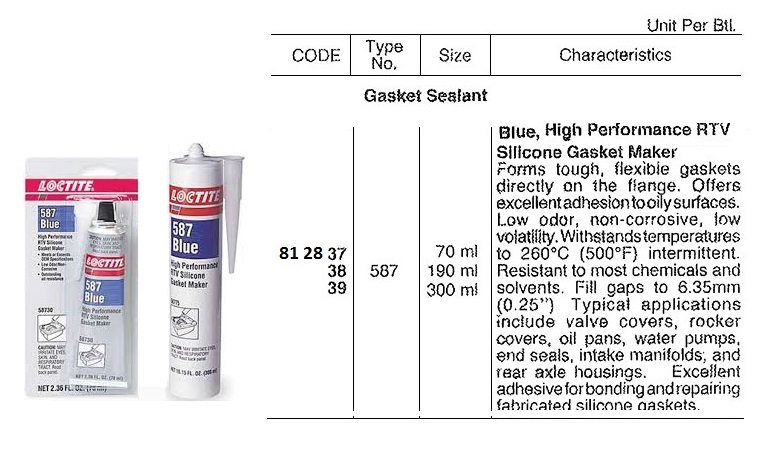 GASKET SEALANT LOCTITE 587, BLUE HI PERFORM RTV 190ML