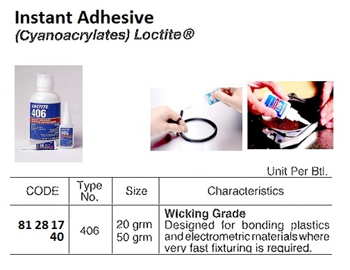 GLUE CYANOACRYLATE LOCTITE 406, RUBBER BONDING 50GRM