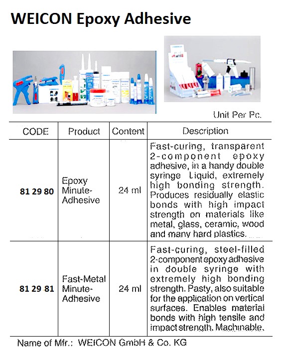 ADHESIVE EPOXY WEICON "FAST, METAL MINUTE ADHESIVE" 24ML