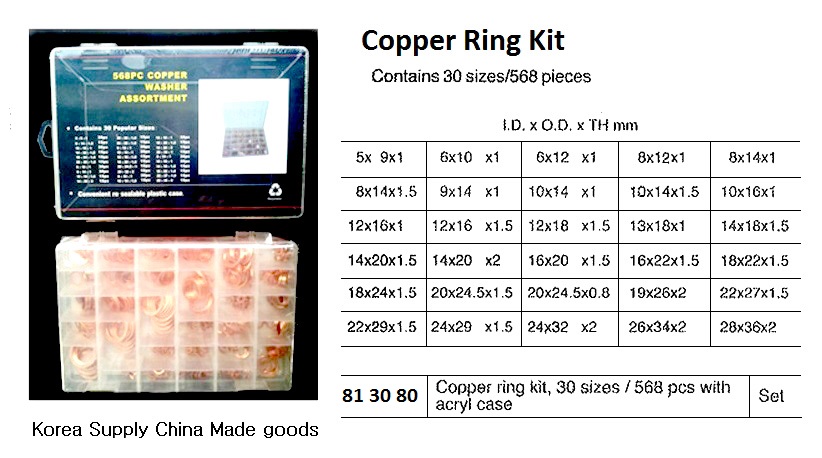 COPPER RING KIT 30SIZES/568PCS, IN ACRYL CASE