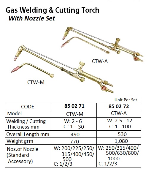 TORCH GAS WELDING & CUTTING, CTW-A (A-TYPE) WITH NOZZLES