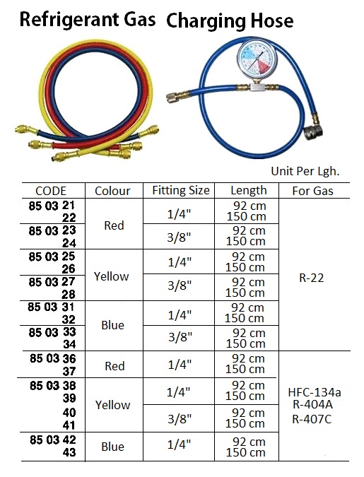 CHARGING HOSE REFRIGERANT GAS, BLUE 3/8" 150CM